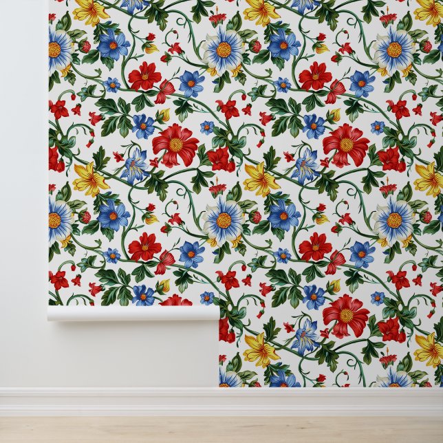 Bloom Bolly | Lebhaftes botanisches Muster Tapete (Anwendung)