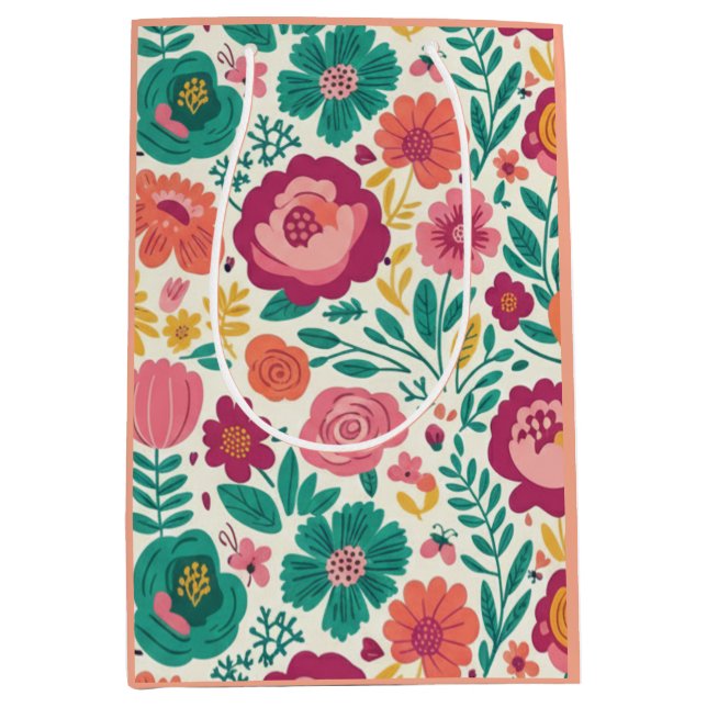 Bloom & Bright: Folk-Art Floral Garden Pattern Mittlere Geschenktüte (Vorderseite)