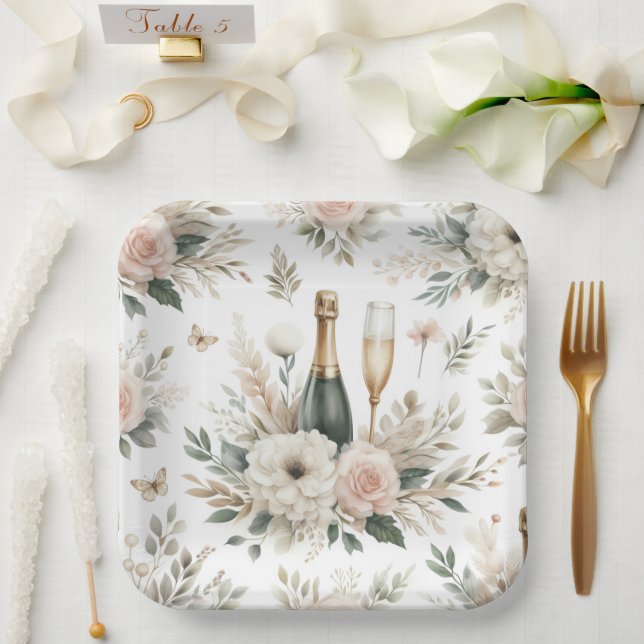 Bloom & Bubbles Papierplatten Pappteller (Hochzeit)