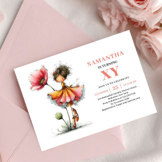 Bloom Fairy Girl Birthday Floral Pink invitation Einladung