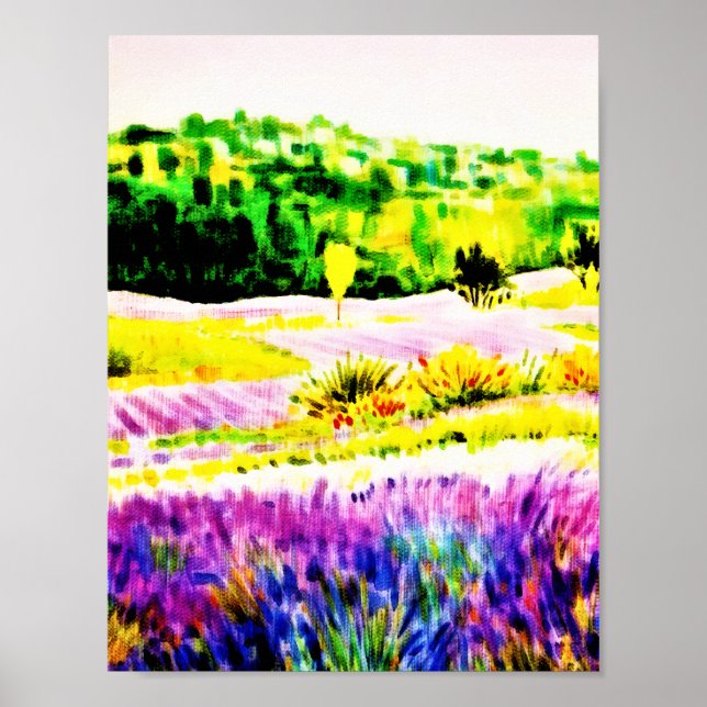 Bloom Floral Lavendel Wasserfarben Kunst Poster (Vorne)