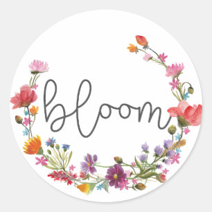 Bloom, Inspiration Zitat Wildblumen Boho Runder Aufkleber
