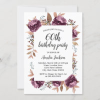 Bloom Lila Watercolor 60. Geburtstag Einladung