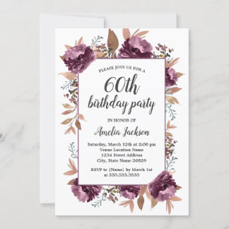 Bloom Lila Watercolor 70. Geburtstag Einladung