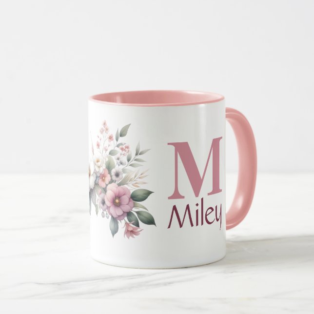 Bloom Monogramm - Personalisierte Bläschen Tasse (VorderseiteRechts)