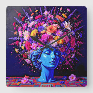"Bloom of Eternity" - ein farbiges surreales Portr Quadratische Wanduhr