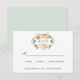 Bloom Peach Pink Botanical WEDD RSVP Karte