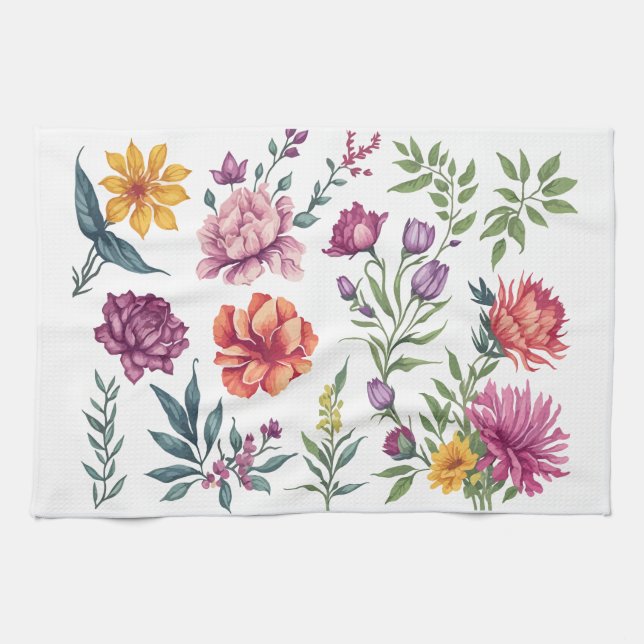 Bloom Pop – Farbige Blumen Geschirrtuch (Horizontal)