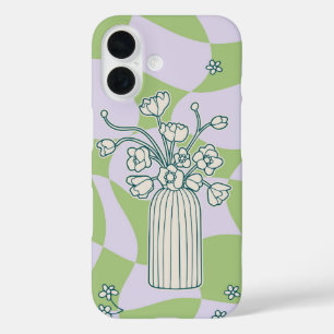 Bloom Pop Vase Green & Lilac Floral Art iPhone 16 Hülle