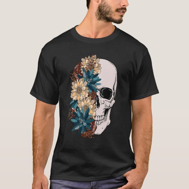Bloom Skull Bloral Skull Boho Blume Skull Skeleto T-Shirt (Vorderseite)