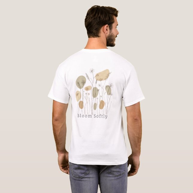 Bloom Softly — Minimalist Wildflower Line Art  T-Shirt (Schwarz voll)