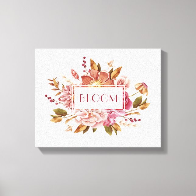 Bloom Typografie | Eleganter rosa Blumenstrauß Leinwanddruck (Vorderseite)