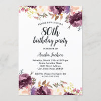 Bloom Watercolor Lila Floral 80. Geburtstagsparty