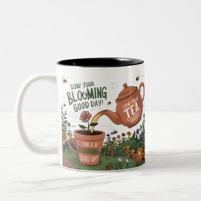 "Bloom where you are Planted Tasse" Zweifarbige Tasse (Links)