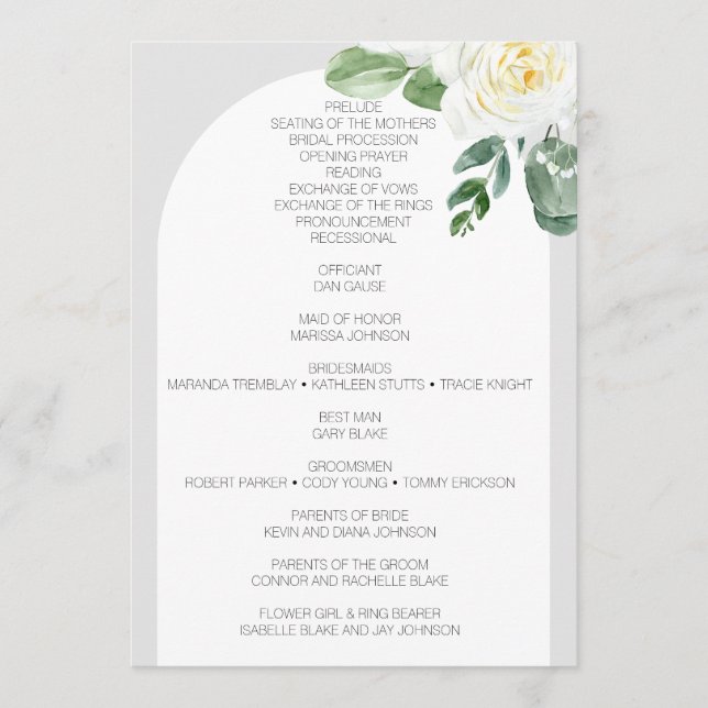 Bloom White Floral Wedding Programm (Vorderseite)