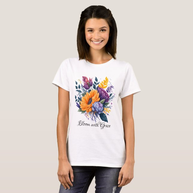 Bloom with Grace - Blume Bouquet T-Shirt (Vorne ganz)