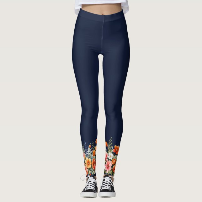 Bloom, wo Sie gepflanzt Navy Blue Floral Leggings (Vorderseite)
