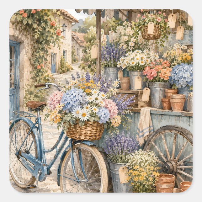 Bloomcore-Blumenmarkt-Fahrrad Quadratischer Aufkleber (Vorderseite)