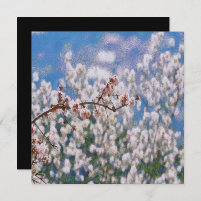 Blooming Almond Tree Pointillism Artwork Einladung (Vorne/Hinten)