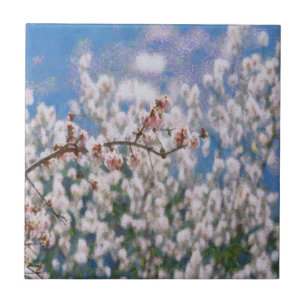 Blooming Almond Tree Pointillism Artwork Fliese