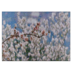 Blooming Almond Tree Pointillism Artwork Schneidebrett