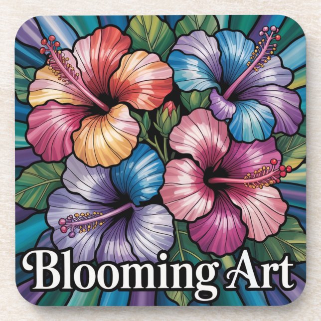 Blooming Art Hibiskus Plastic Untersetzer Set (Vorderseite)