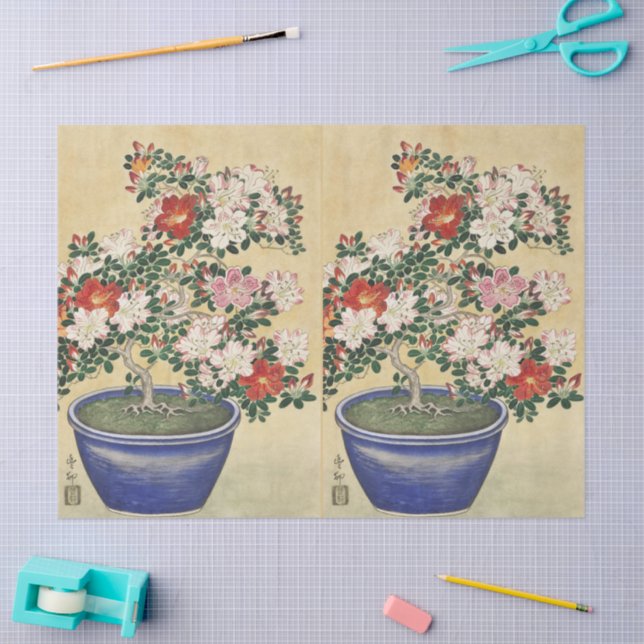 Blooming Azalea in Blue Pot Janpanese Flower Art Seidenpapier (Basteln)