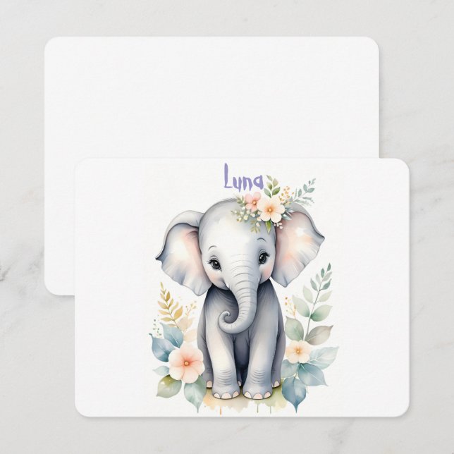 Blooming Baby Elephant Einladung (Vorne/Hinten)