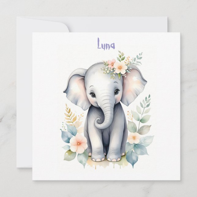 Blooming Baby Elephant Einladung (Vorderseite)