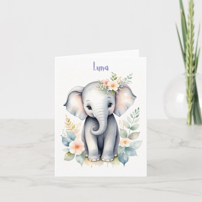 Blooming Baby Elephant Einladung (Vorderseite)