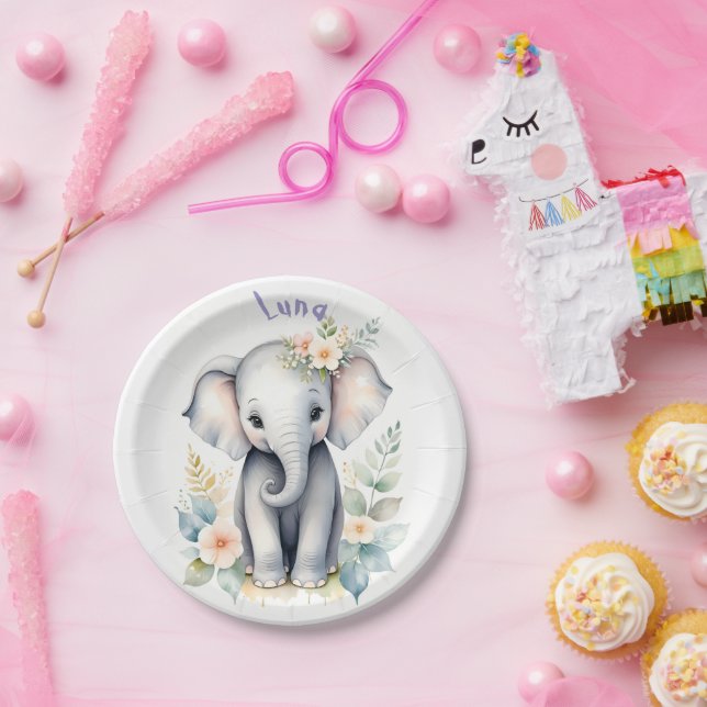 Blooming Baby Elephant Pappteller (Party)