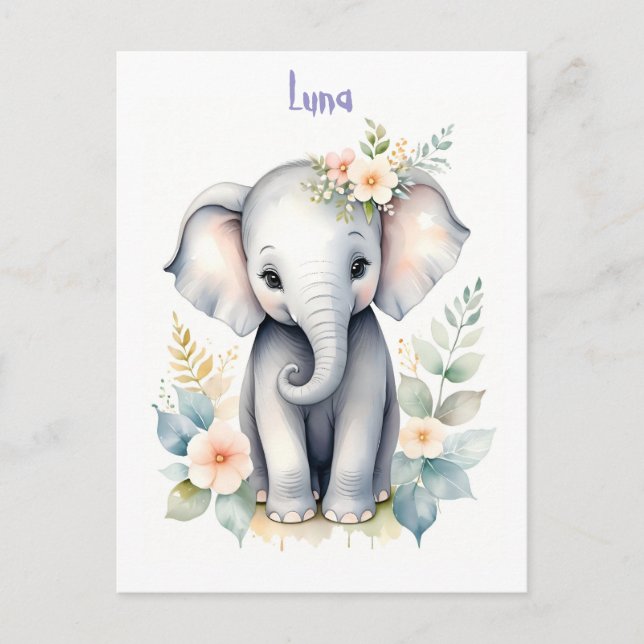 Blooming Baby Elephant Postkarte (Vorderseite)