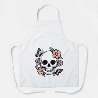 Blooming Bones Cute Floral Skull Sticker Schürze