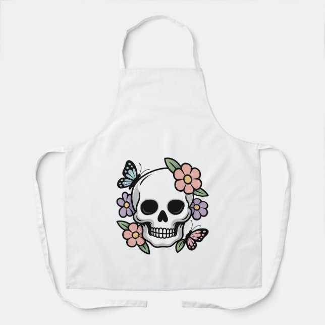 Blooming Bones Cute Floral Skull Sticker Schürze (Vorderseite)