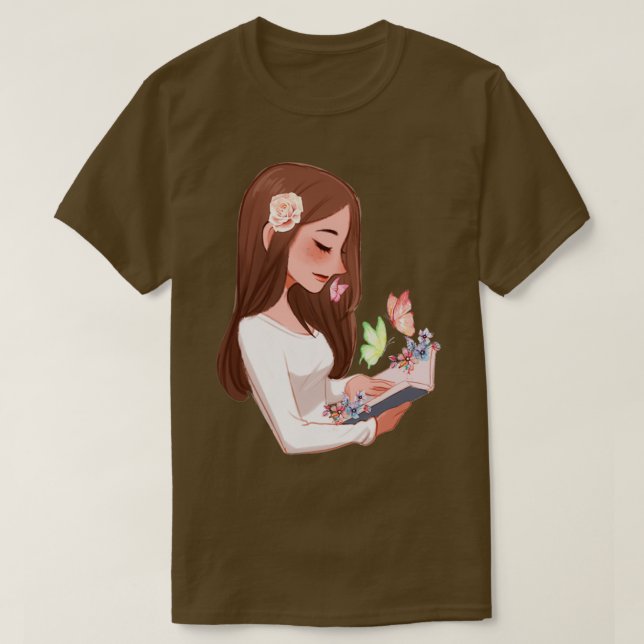 Blooming Book Holographic Bookworm Book Lover Inke T-Shirt (Design vorne)