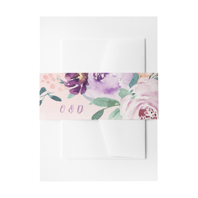 Blooming botanical lila floral weded monogramm einladungsbanderole (Vorderseite Beispiel)