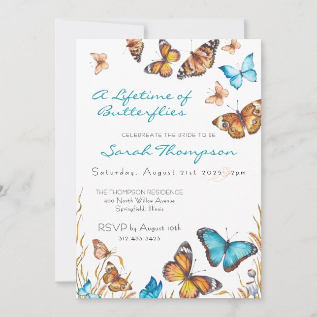 Blooming Butterflies Always Butterflies Bridal  Einladung (Vorderseite)