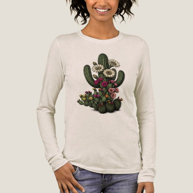 Blooming Cactus Botanical Art Tri-Blend Shirt (Vorderseite)