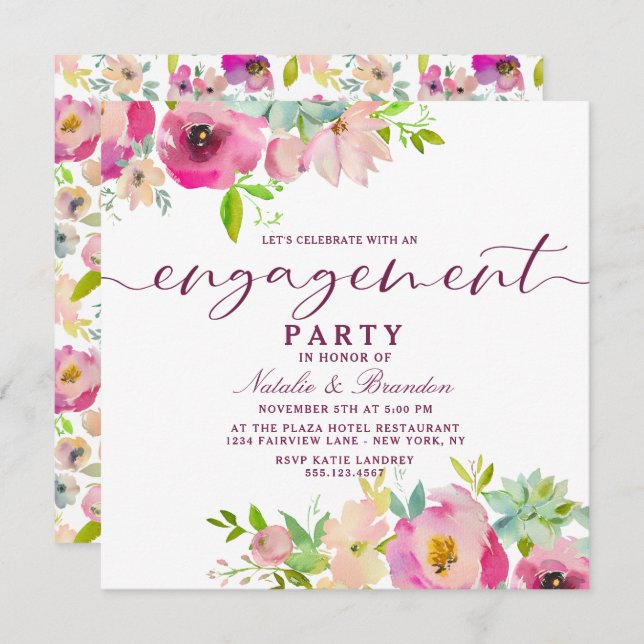 Blooming Chic Blush Floral Engagement Party Square Einladung (Vorne/Hinten)