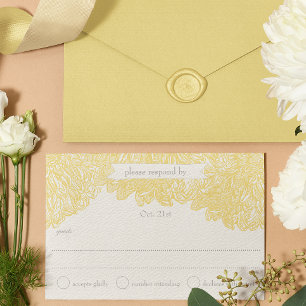 Blooming Dahlia Yellow Iris Wedding RSVP Karte