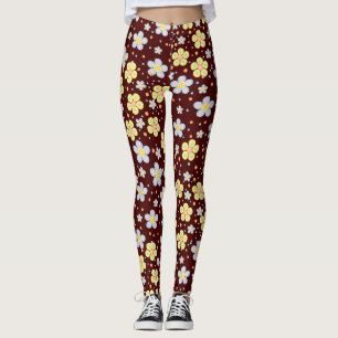 Blooming Daisies. Gelb und Rosa D Rotes BG Leggings