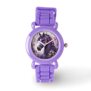 "Blooming Dreams: The Lila Floral Fantasy Horses" Armbanduhr