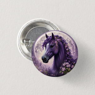 "Blooming Dreams: The Lila Floral Fantasy Horses" Button