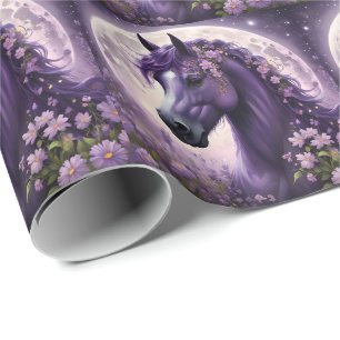"Blooming Dreams: The Lila Floral Fantasy Horses" Geschenkpapier