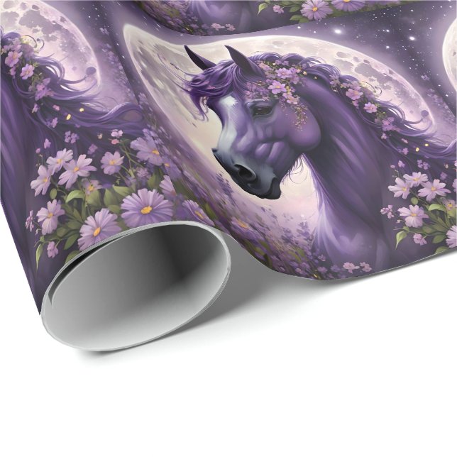 "Blooming Dreams: The Lila Floral Fantasy Horses" Geschenkpapier (Rolleneckpunkt)