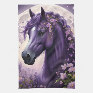 "Blooming Dreams: The Lila Floral Fantasy Horses" Geschirrtuch