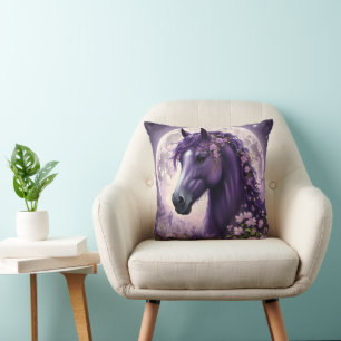 "Blooming Dreams: The Lila Floral Fantasy Horses" Kissen