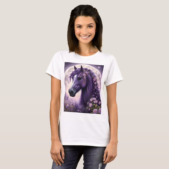 "Blooming Dreams: The Lila Floral Fantasy Horses" T-Shirt (Vorne ganz)