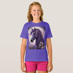 "Blooming Dreams: The Lila Floral Fantasy Horses" T-Shirt