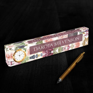 Blooming Figs   Elegante Aquarellblume und Name Namensplakette